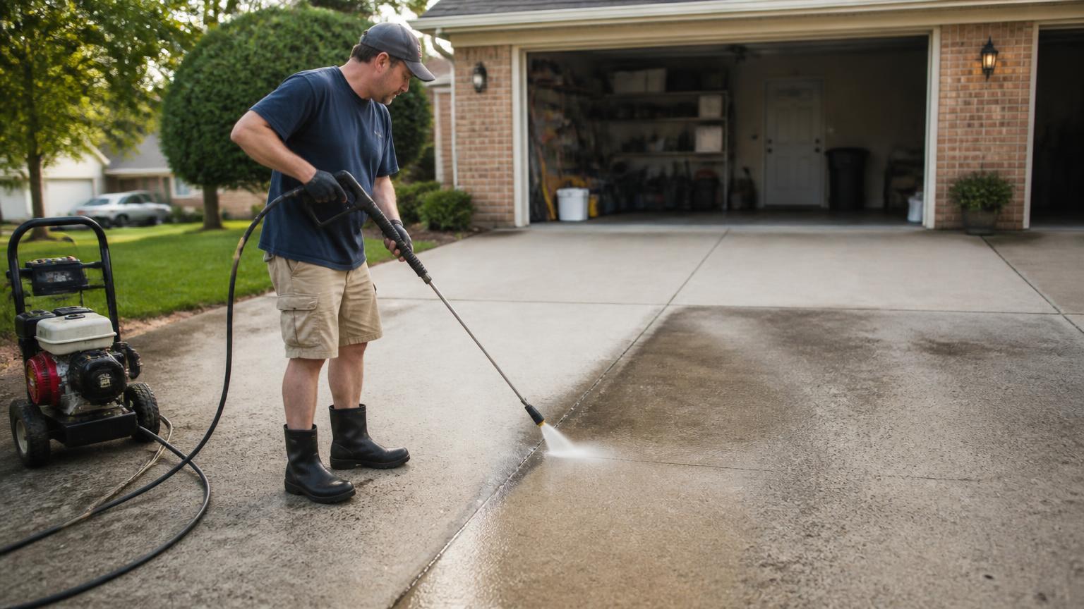 Pressure Washing Service owner-operator working in a Long Beach, CA neighborhood near Downtown