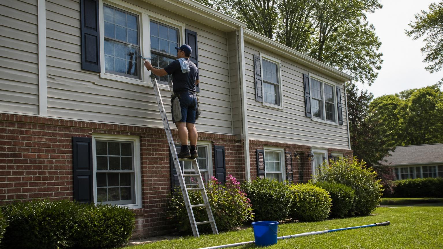Window Cleaning owner-operator working in a Naperville, IL neighborhood near West End