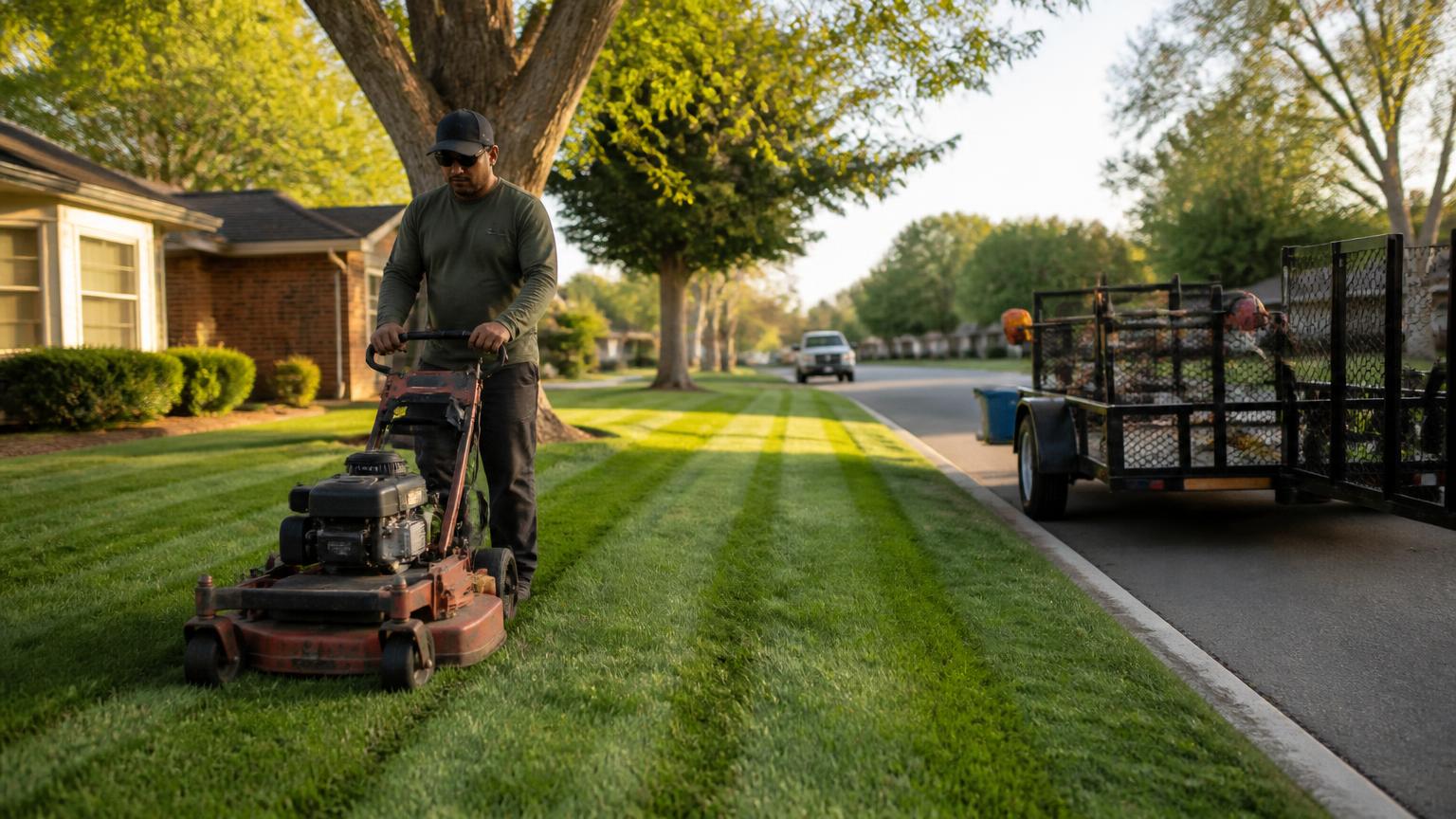 Lawn Care & Mowing owner-operator working in a Long Beach, CA neighborhood near Downtown
